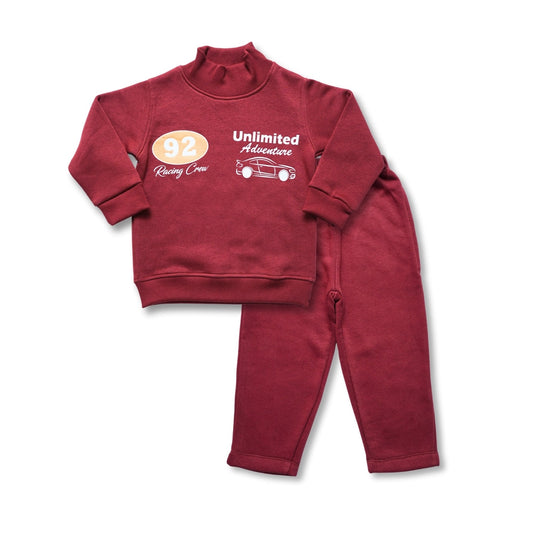Children's sweatshirt and pants set with text on a white background