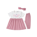 Palm and pale is offered a Baby girl frock ith pajama and hairband for newborn to 2 years baby girl with deep pink color and floal print on front side in summer cotton fabric.