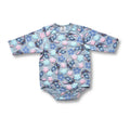 Baby onesie with cartoon character pattern on a white background