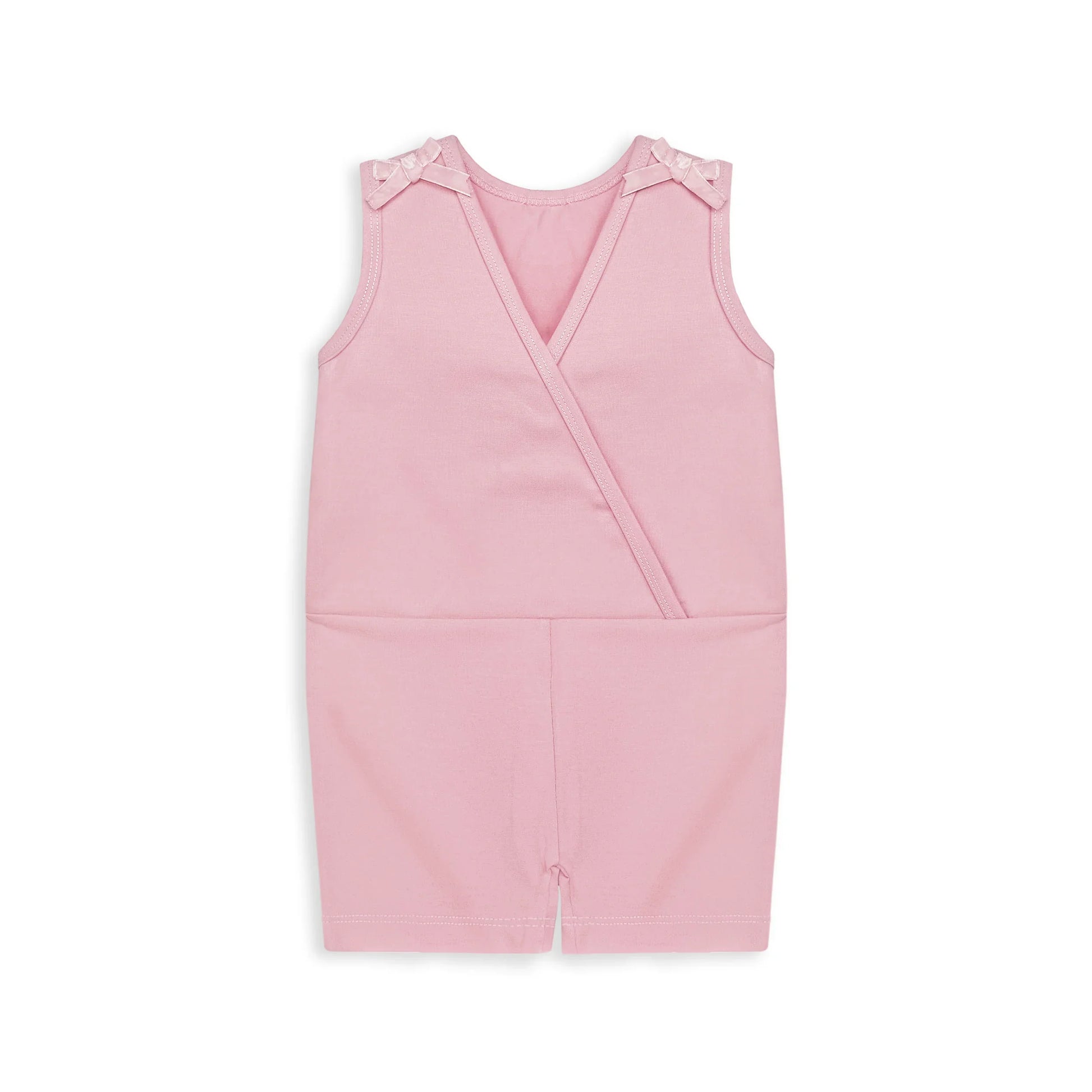 Soft pink sleeveless baby girl romper with shoulder bows, lightweight summer cotton outfit for newborns and infants. #BabyGirlRomper #PinkBabyOutfit #NewbornClothes #InfantRomper #SleevelessBabySuit #SummerBabyWear #CottonBabyClothes #BabyGirlStyle #BabyFashionPakistan #ComfortableBabyWear