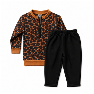 Kids Zipper Sweatshirt and Trouser Set (Leopard Print)