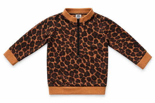 Kids Zipper Sweatshirt and Trouser Set (Leopard Print)